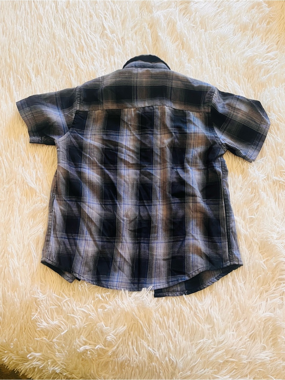 DIXXON Black Blue Gray Plaid Short-Sleeve Snap Button-Down Shirt Youth Kids XS - Picture 8 of 8